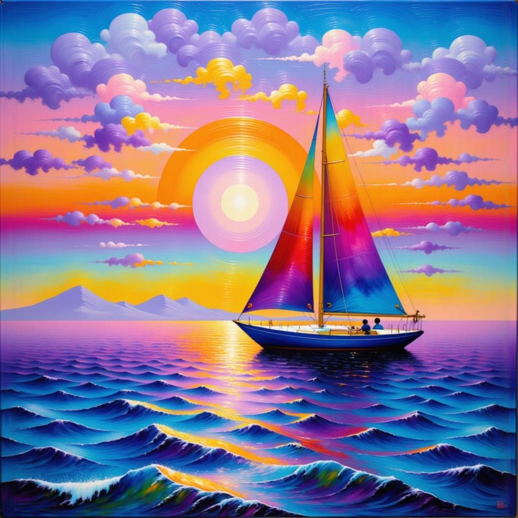 Sailboat in Vaporwave Impressionism Style