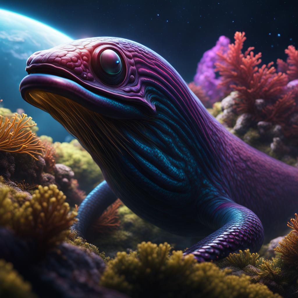 Aggressive Space Eel in Detailed Matte Painting