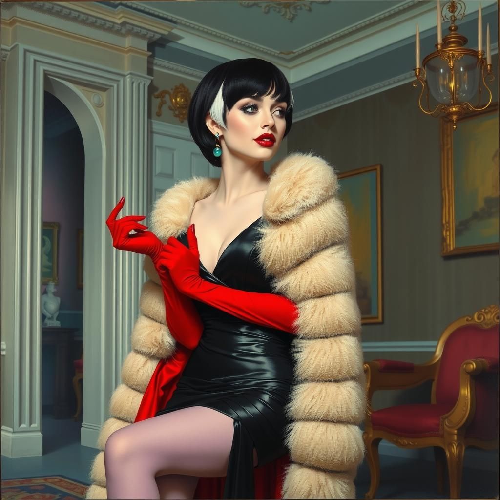 Sorayama Retro 80s Futurism Cruella Deville Oil Painting