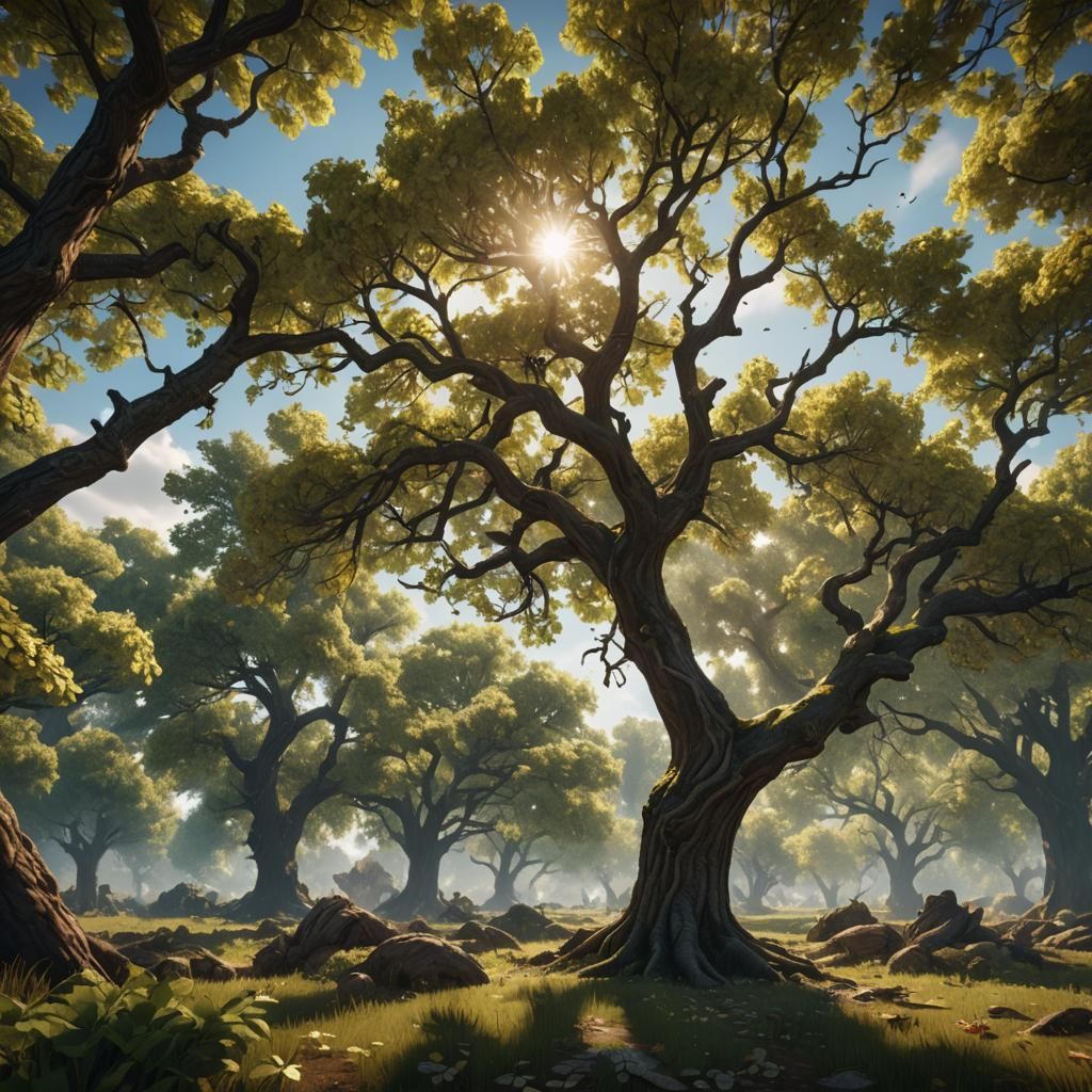 Sunlight on Walnut Tree: A Fantastical Matte Painting