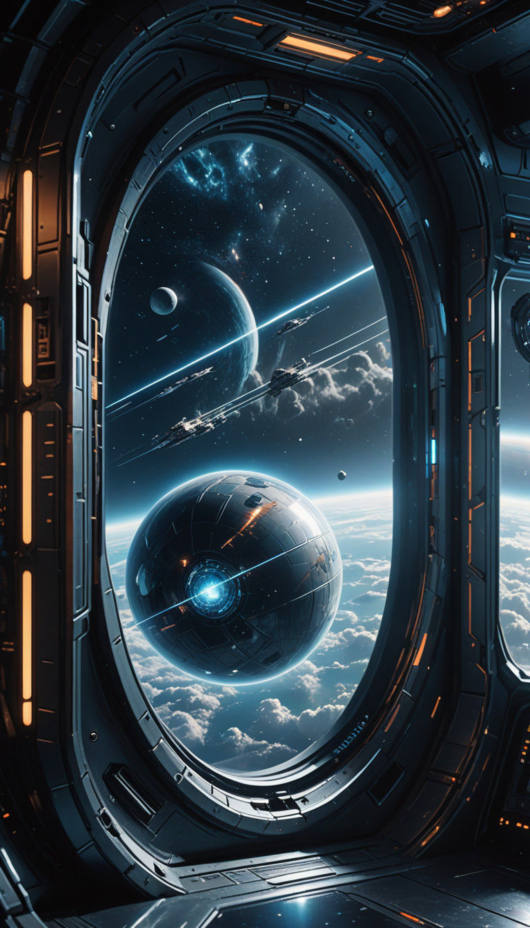 Intergalactic flight view from the window OW Tr