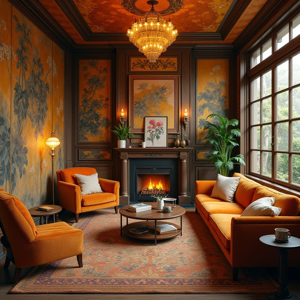 Cozy Living Room in Art Nouveau Style