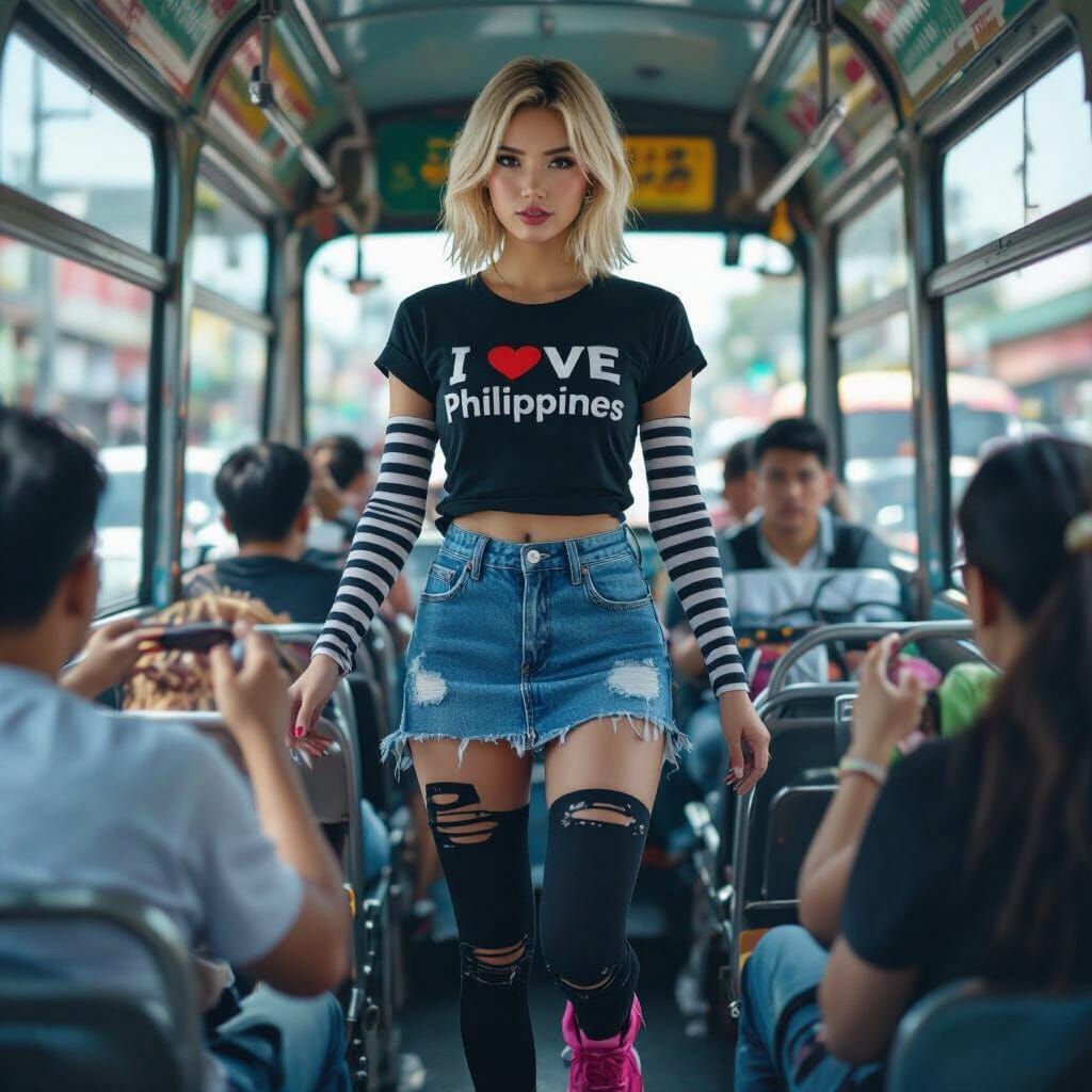 Android 18 Rides a Jeepney in Photorealistic Style