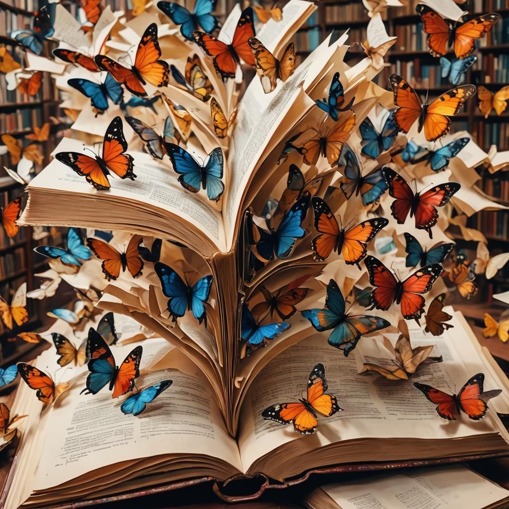 Butterflies Emerge from Book in Watercolor Painting
