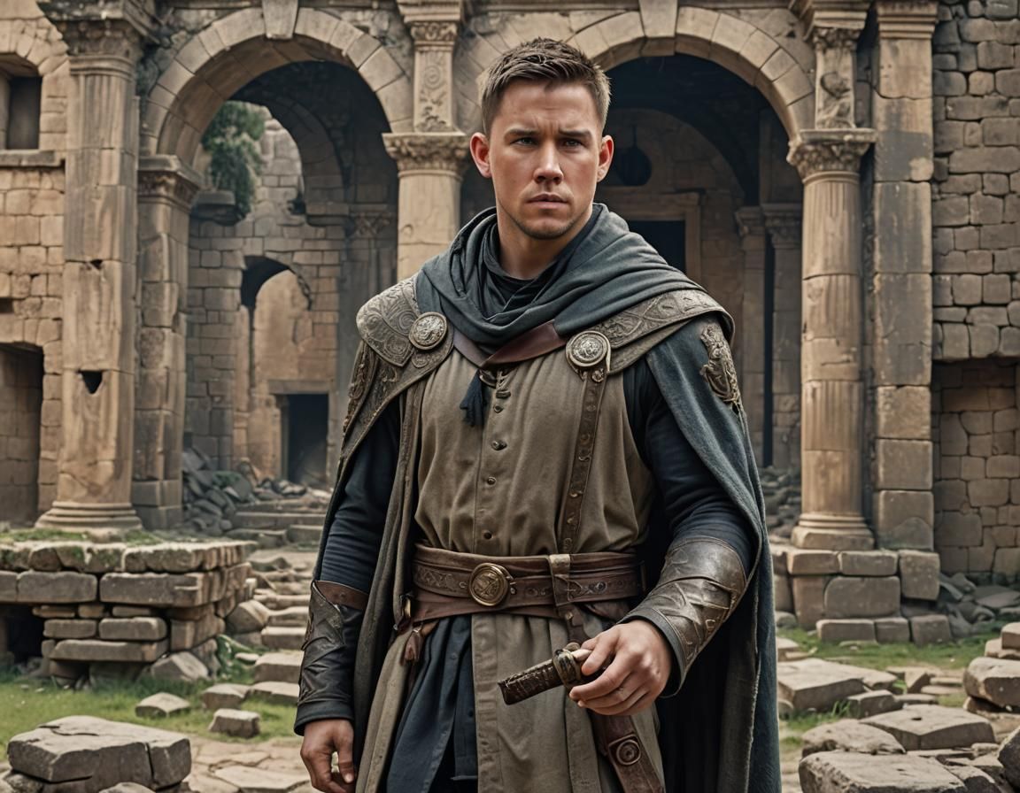 Fantasy Mage in Ancient Ruins: Hyperrealistic Portrait