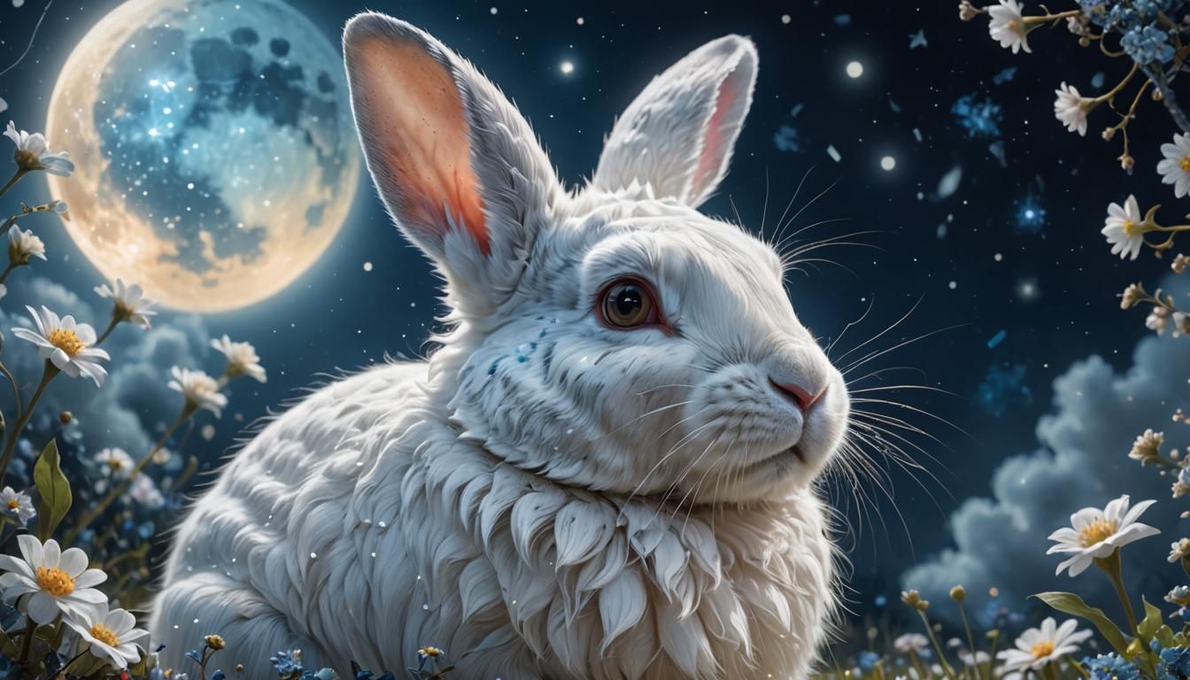 Moonlit Rabbit Dreamscape in Digital Art
