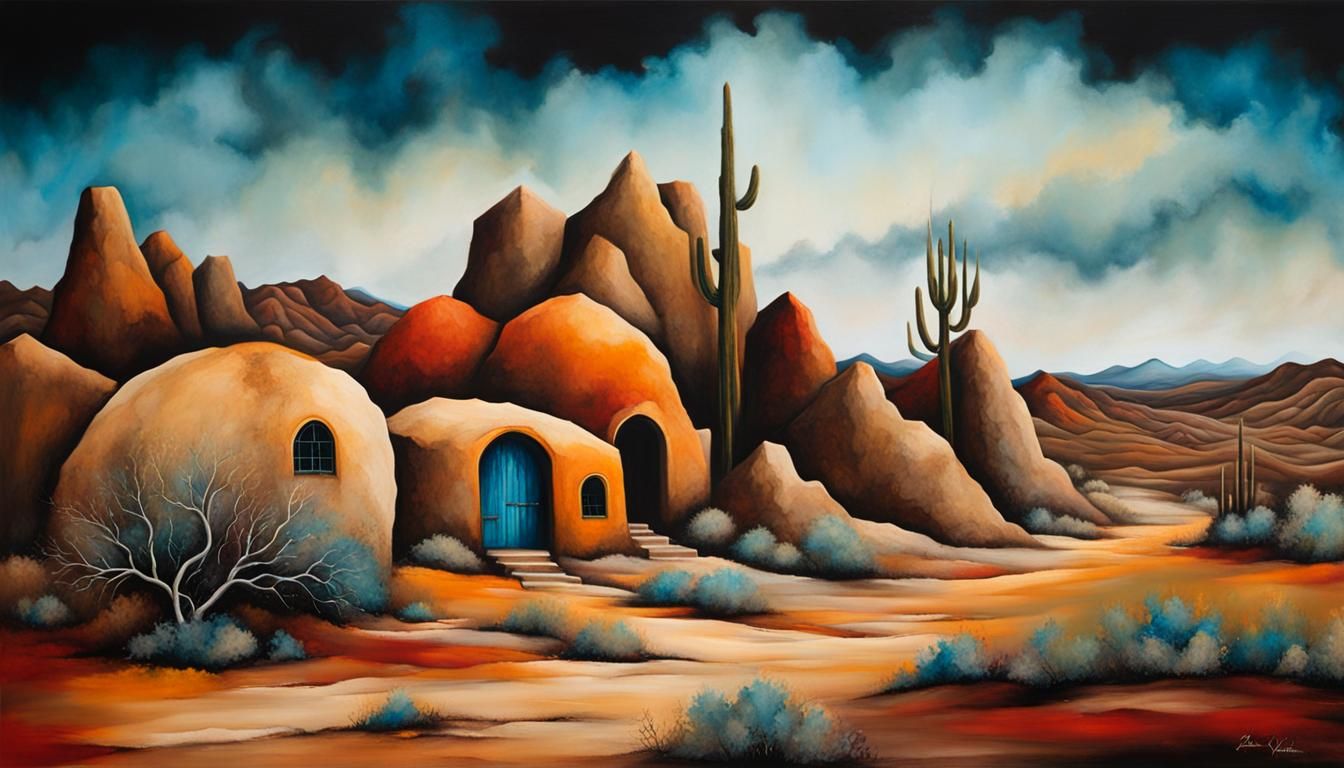 Desert Adobe Village as Impasto Painting