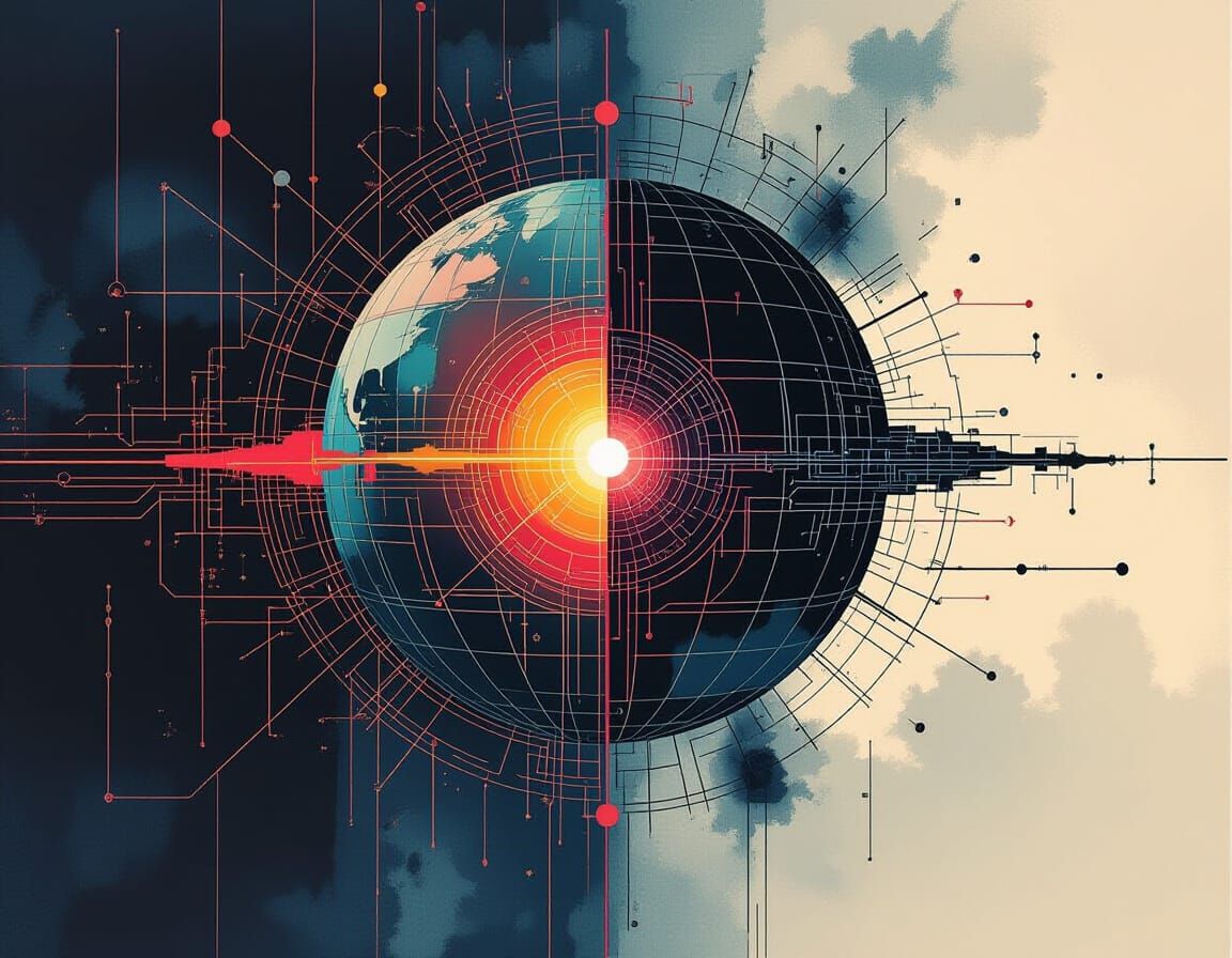 Teslapunk Circuit Diagram with Dyson Sphere in Glitchcore St...