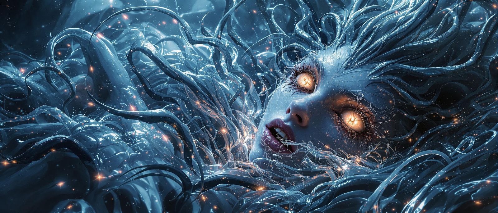 Glowing Goddess of the Deep in Hyperdetailed Horror Art