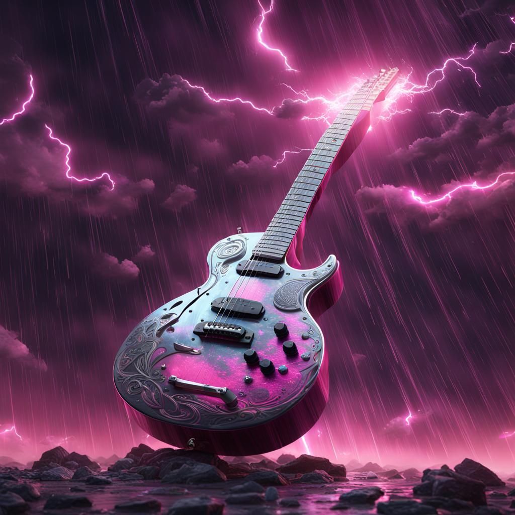 Dreamlike Pink Moon Guitar in Silver Flames