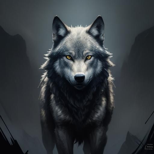 Charcoal Wolf with Spider Eye: Dark Fantasy Art