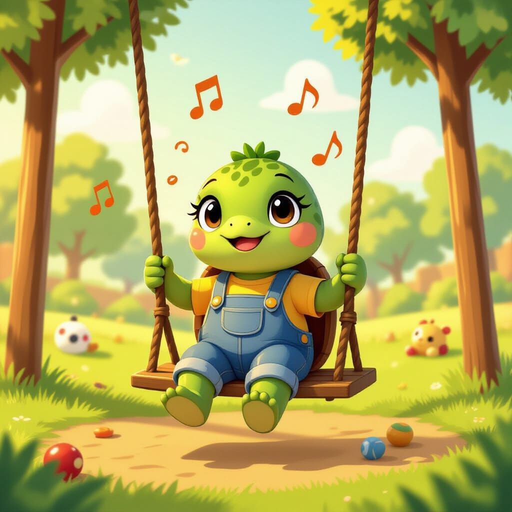 Turtle Child Sings on Swing Set