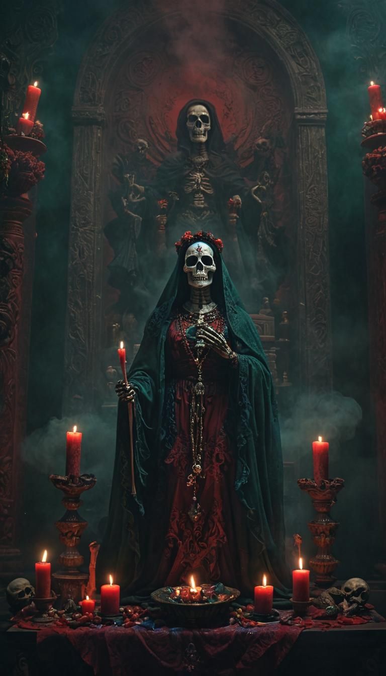 Santa Muerte Altar in Dark Fantasy Style