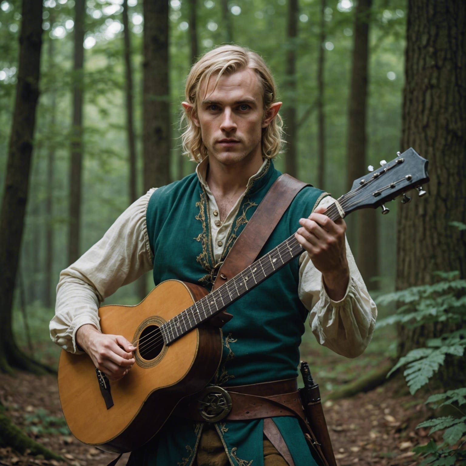 Half-Elf Bard with Guitar and Longsword