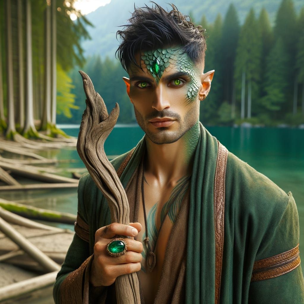 Earth Genasi Warrior in Forest Landscape