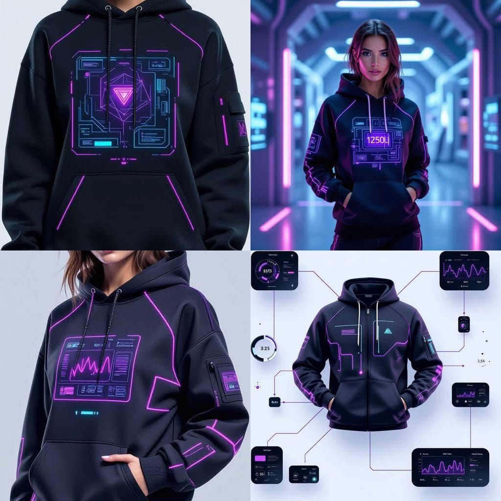 Futuristic Black Techwear Sweatshirt with Neon Accents