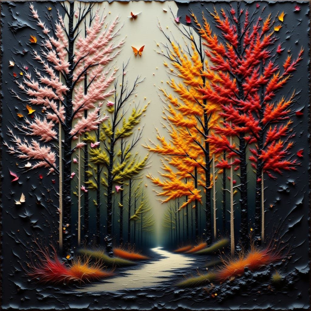 Vibrant Seasons Collage in Rough Impasto Style