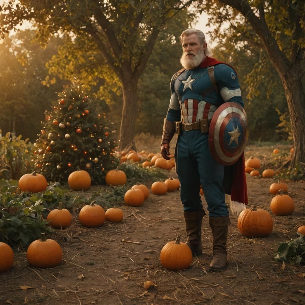 Santa as Captain America in Halloween Setting