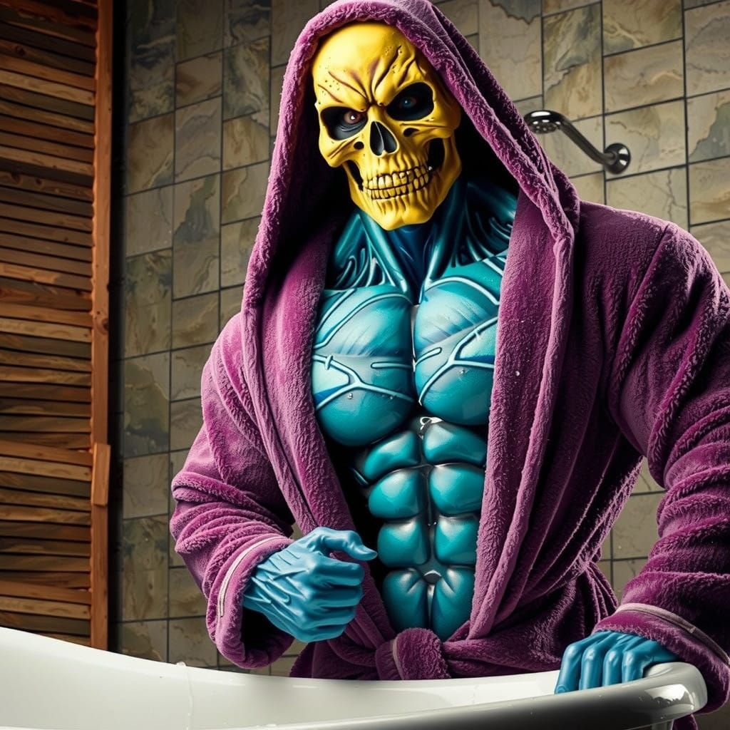 Skeletor's Soothing Soak in a Bathrobe