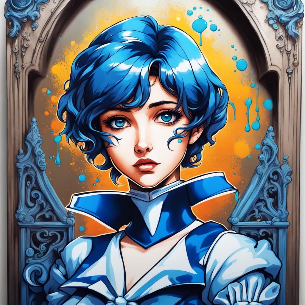 Sailor Mercury in Victorian Gothic style graffiti