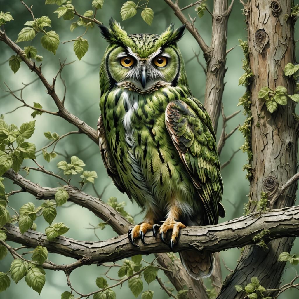 Magnificent Owl Portrait in Airbrush Style