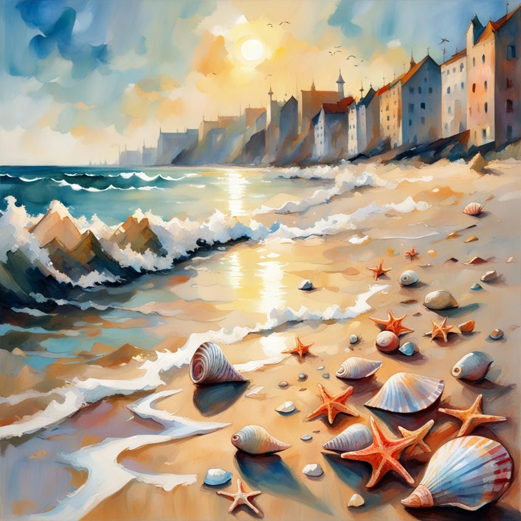 A beautiful sunshine afternoon at the seashore with seashell...