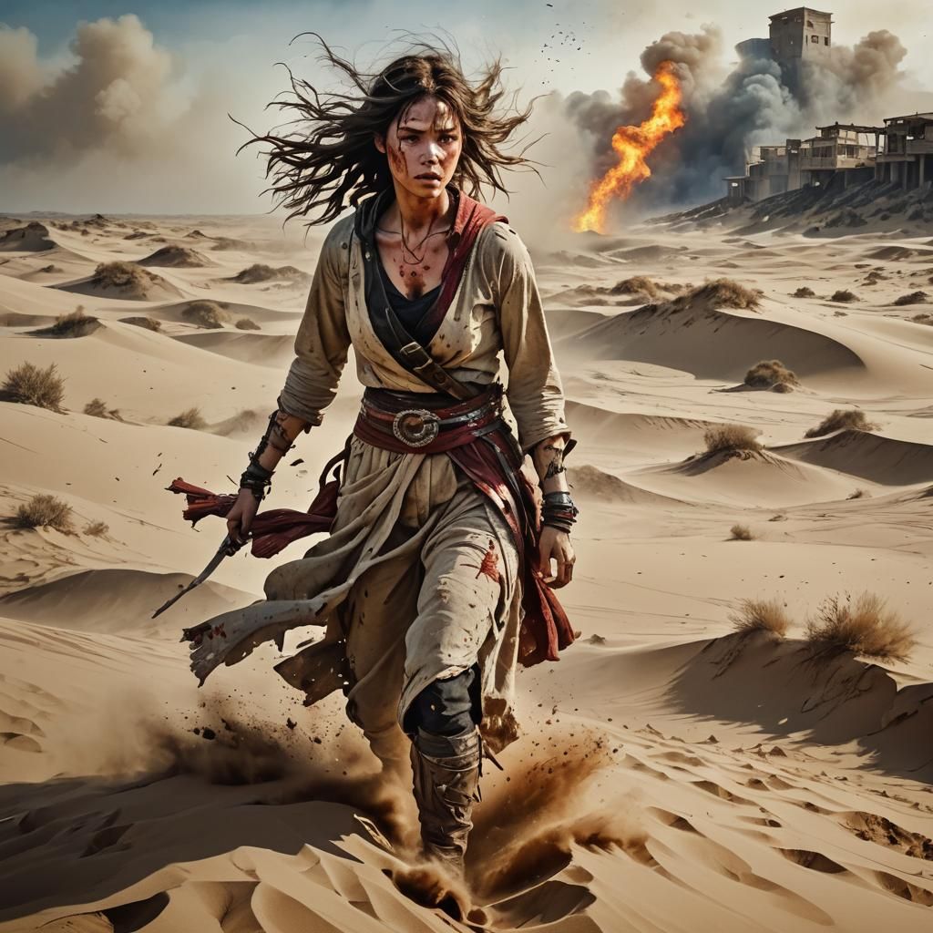 Fierce Sandstorm Battle as Watercolor Art