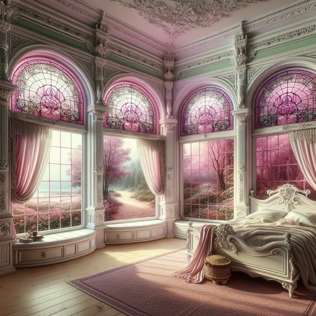 Victorian-Style Bedroom Oasis with Soft Pink and Green Hues