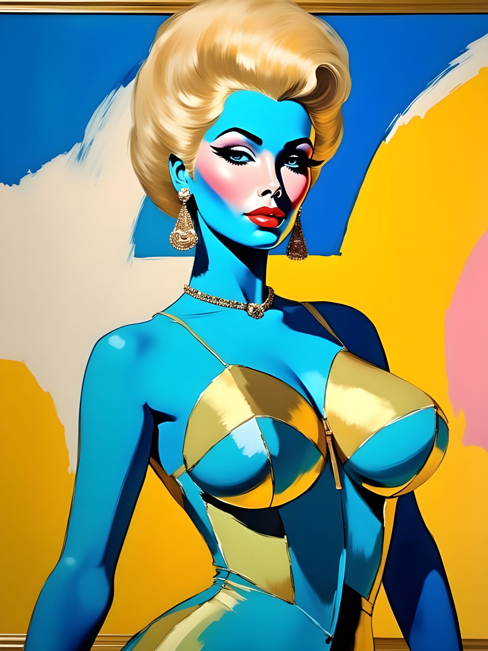 1960s Model in Abstract Experimental Oil Painting