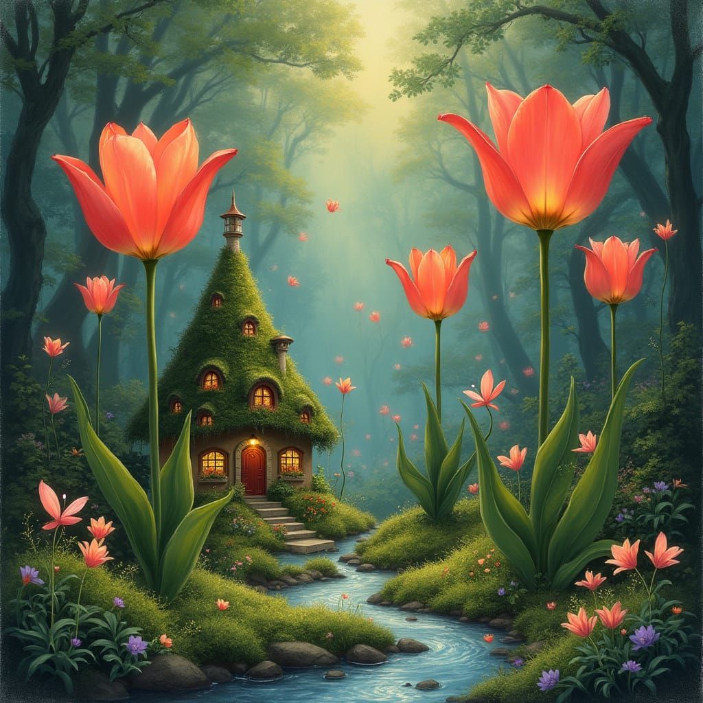 Bioluminescent Tulips and Fairies in Dream Garden