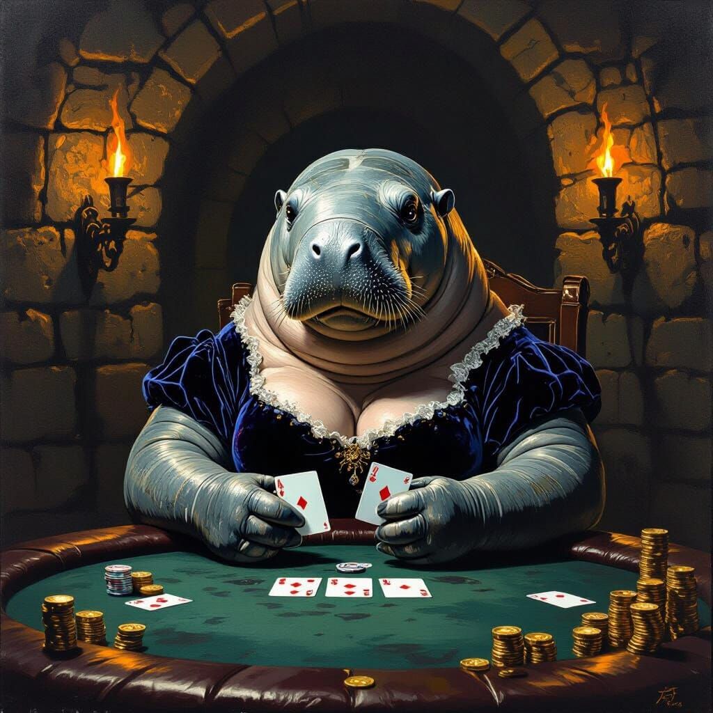 Manatee in Velvet Dress at Castle Poker Night