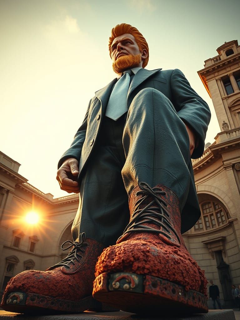 Colossal Statue of a Powerless Dictator in a Crumbling State