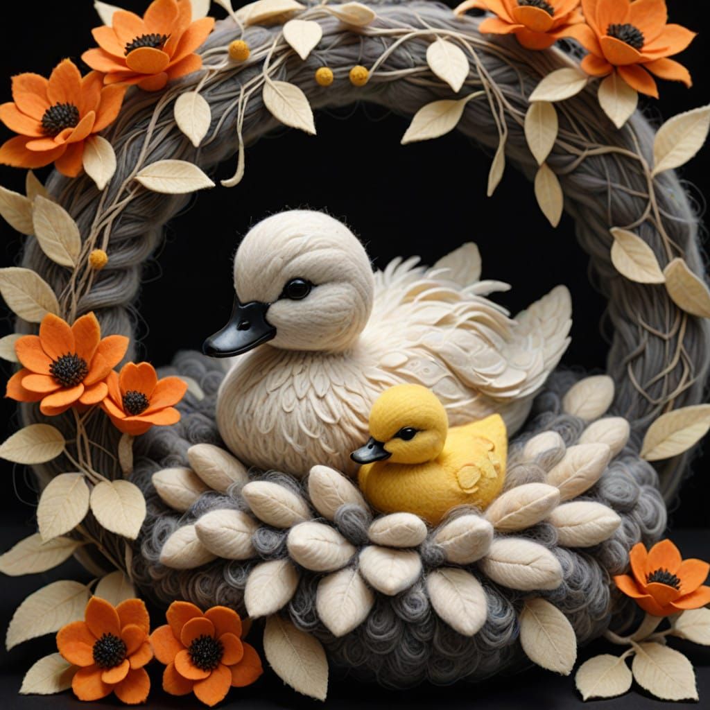 Cozy Felted Ducklings in Whimsical Woodland Scene