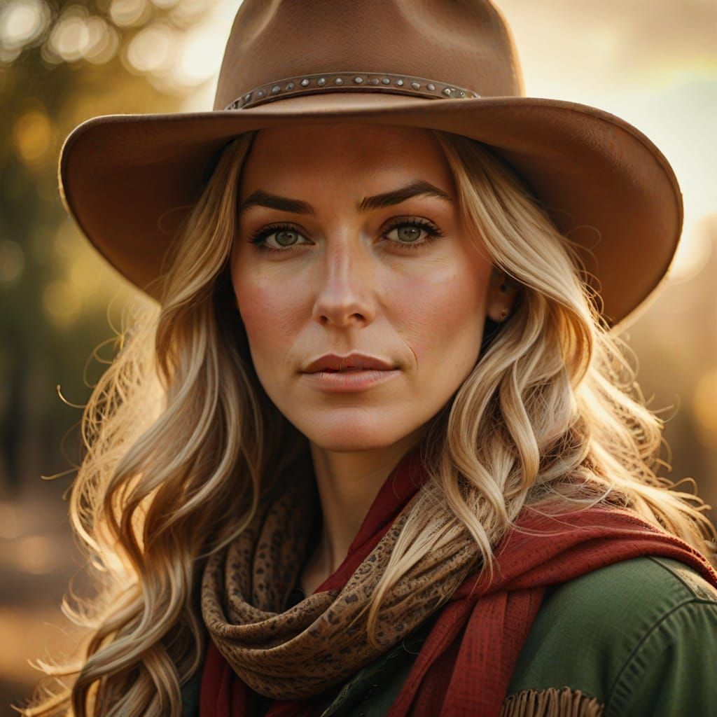 Cinematic Western Portrait of Woman with Cowboy Hat