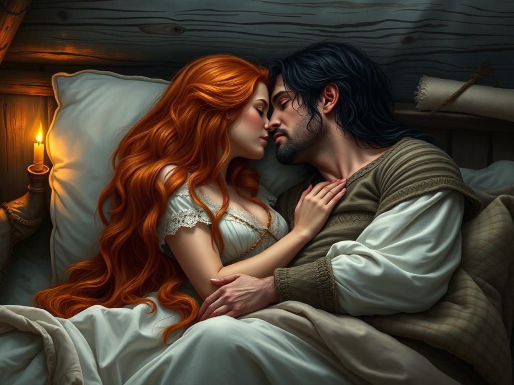 Viking Couple in Intimate Moment by Candlelight