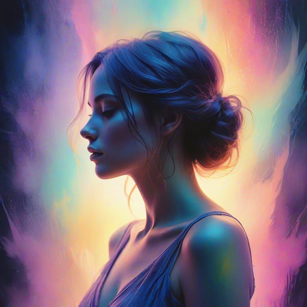 Surreal Watercolor Painting of Ethereal Woman in Iridescent ...