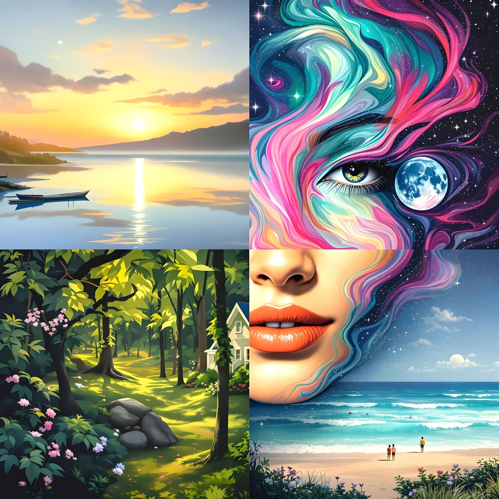 Dreamlike Face Portrait Collage in Ethereal Wonder Style