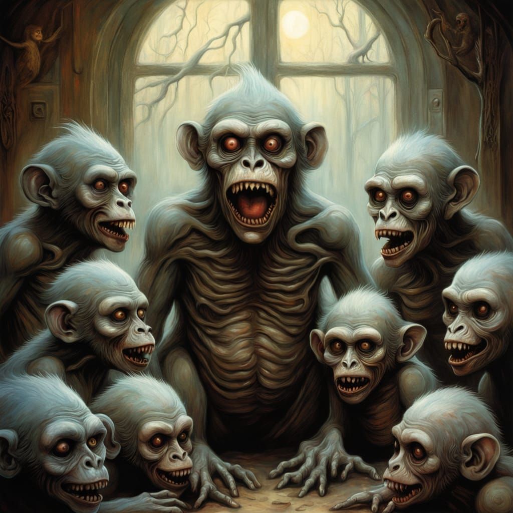 Grotesque Pastel-Colored Horror Scene in Daycare Setting