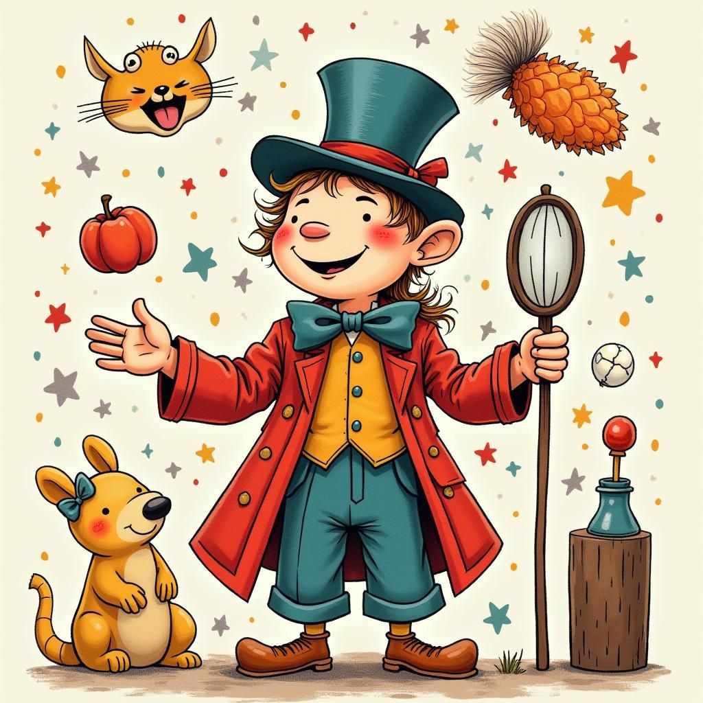 Smiling Actor in Whimsical Theatrical Illustration