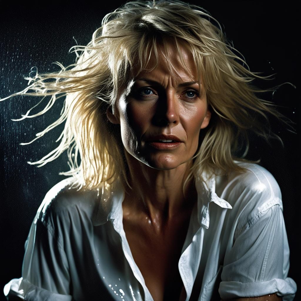 Wet Blonde Woman Portrait in Detailed Digital Art