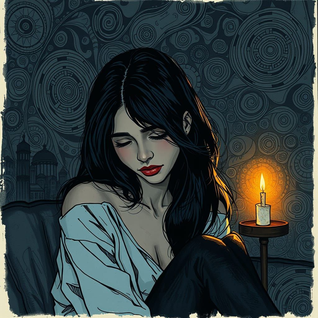 Woman in Contemplative Atmosphere