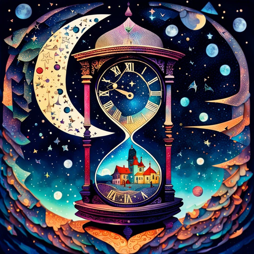 Hourglass of Broken Clocks: Glitchcore Collage Art