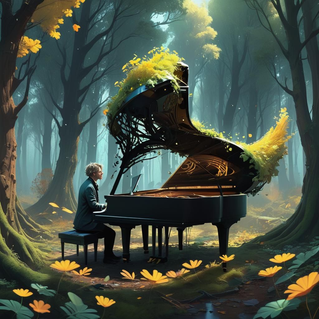 Pianist in Mystical Forest: Matte Painting
