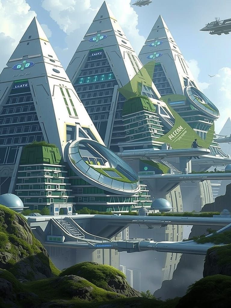 Cyberpunk City of Pyramids at Night