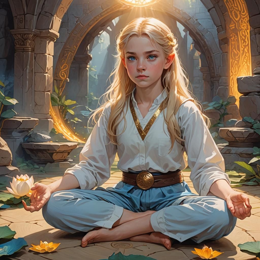 D&D Inspired Girl Meditating in Lotus Position