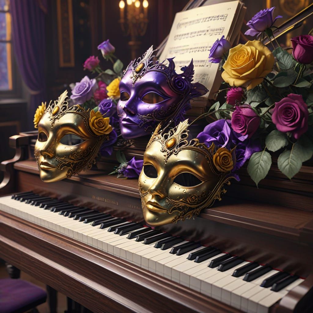 Elegant Masquerade Masks on Grand Piano