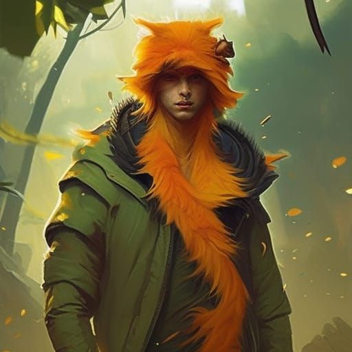 Orange Fur Man with Wolfish Features: Hyperdetailed Art