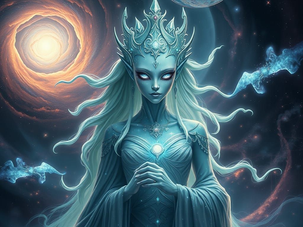 Majestic Alien Queen Radiates Starlight in Cosmic Portrait