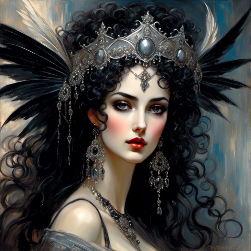 Beautiful Gothic Woman Portrait in Splash Art Style