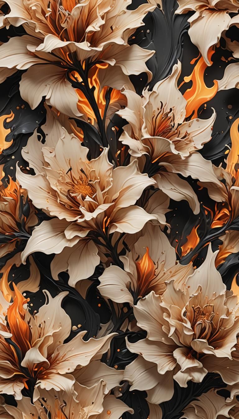 Hyperrealistic Flame Frostbloom Floral Art